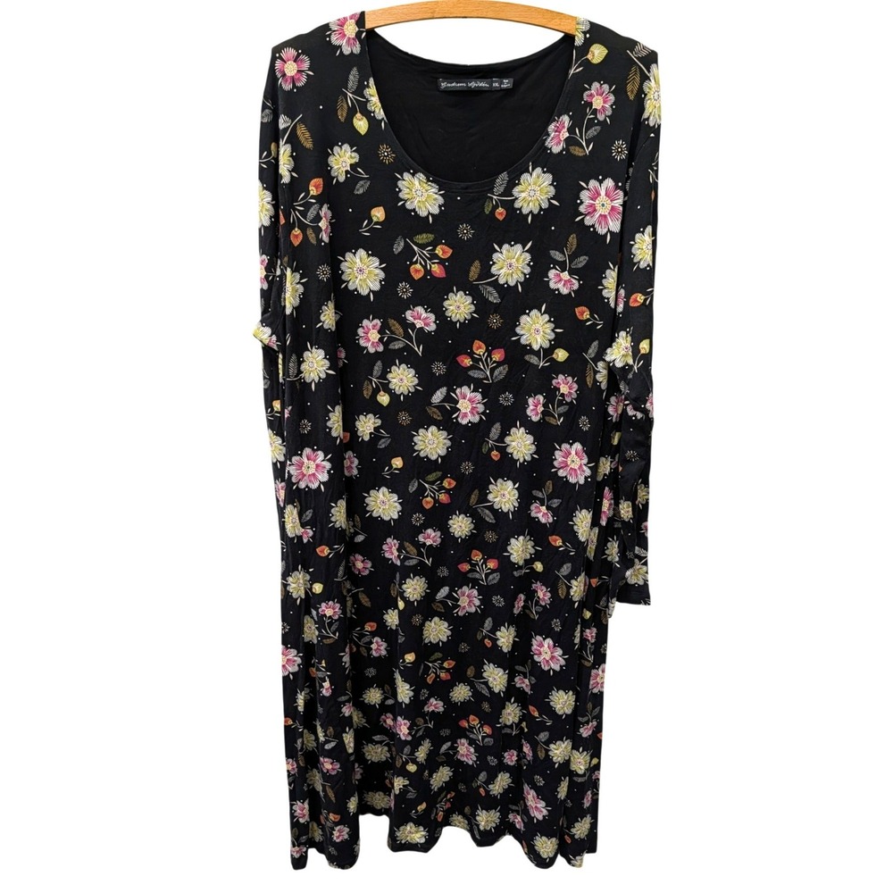 Gudrun Sjoden Black Floral Lyocell Stretch Midi Dress Long Sleeve Boho- XXL - Picture 2 of 6